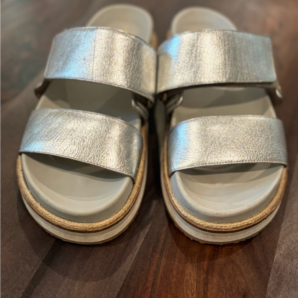 Cole Haan Silver Metallic Platform Sandals